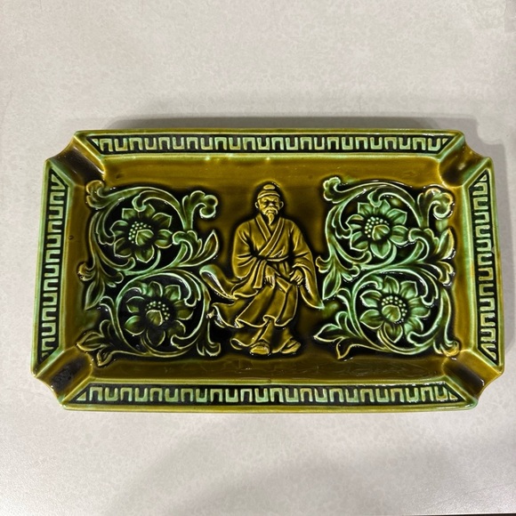 Vintage Ashtray Green Mid Century Modern MCM made in Japan Retro 10”x6” - Picture 1 of 10